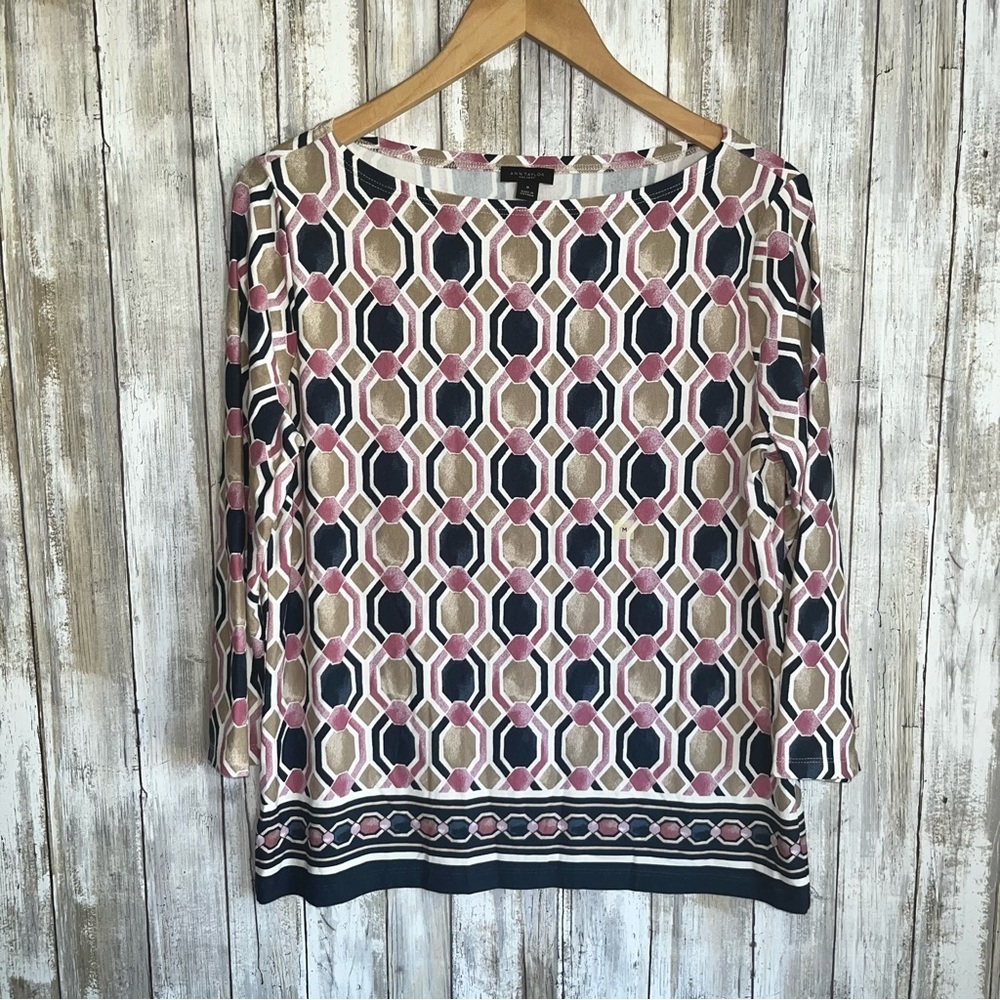 Ann Taylor Geometric Printed Long Sleeve Blouse - Picture 1 of 4